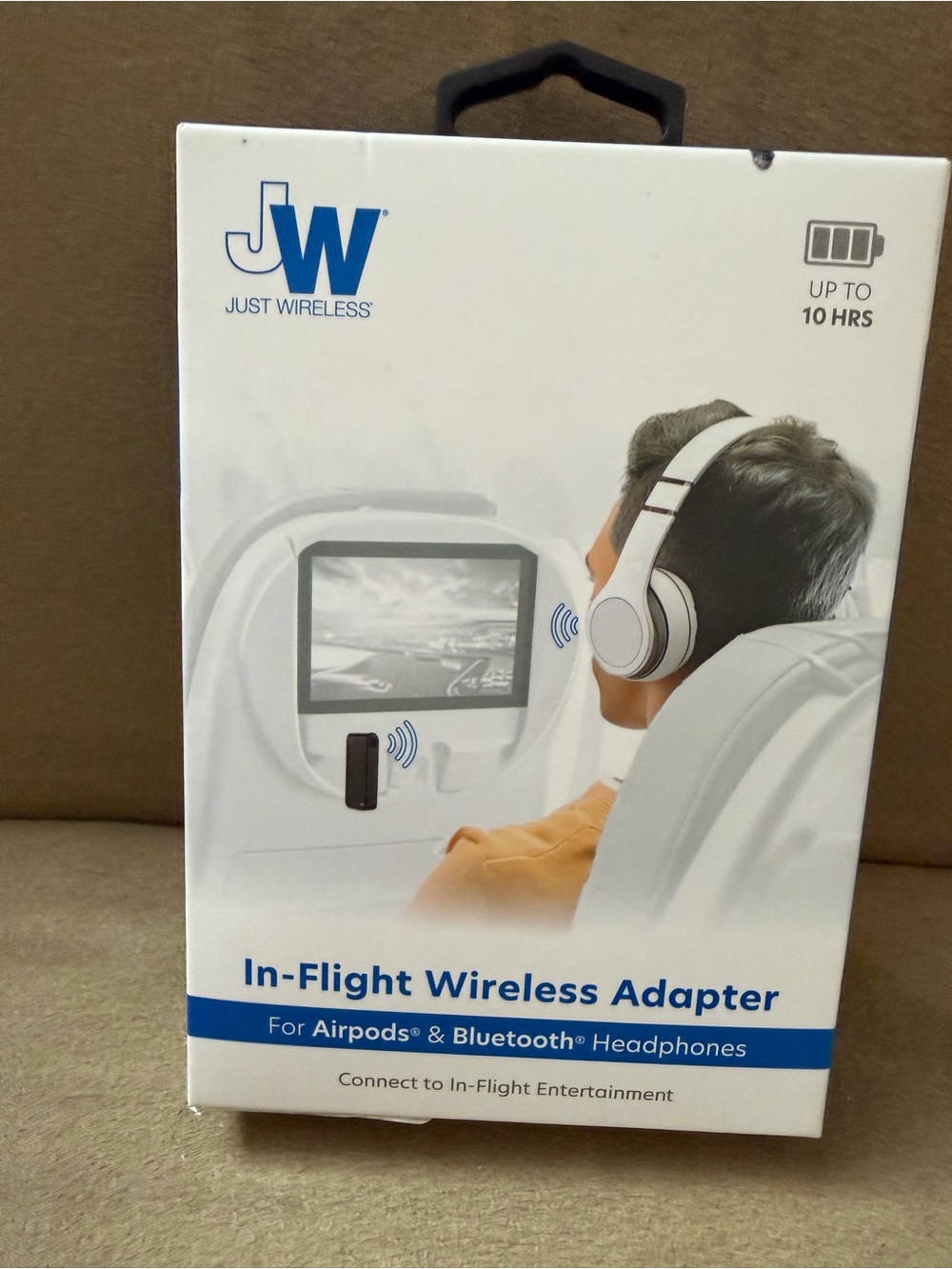 Just Wireless In-Flight Bluetooth Audio Adapter - White/Blue Packaging